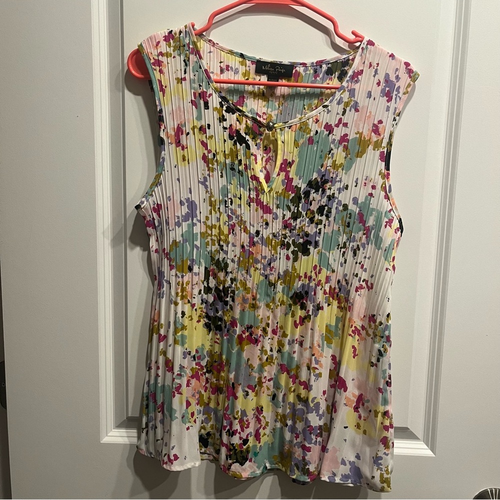 Melissa Paige Colorful Crinkle Pleat Sleeveless Swing Tank Women's Petit…